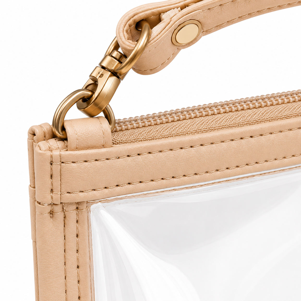 Stadium approved clear wristlet bag with zipper closure and 9x6 dimensions