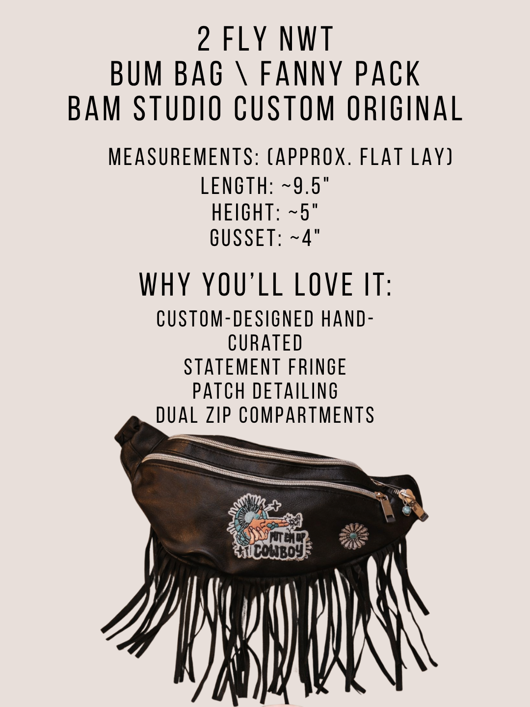 Custom 2 Fly Fringe Bum Bag Western Fanny Pack | BAM Studio One of One Boho