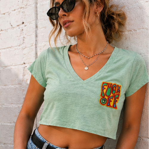Custom Mood Crop V-Neck T-Shirt | One Of A Kind | BAM Studio Original F Off