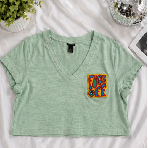 Custom Mood Crop V-Neck T-Shirt | One Of A Kind | BAM Studio Original F Off