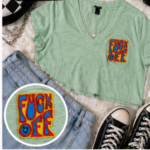 Custom Mood Crop V-Neck T-Shirt | One Of A Kind | BAM Studio Original F Off