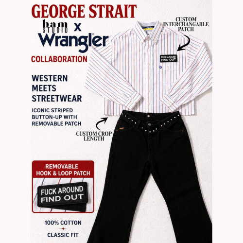Custom George Strait Wrangler Button-Up Crop Top | FAFO Patch Shirt | Western Medium