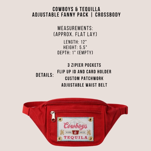 Custom Cowboys & Tequila Red Fanny Pack Belt Bag Western Festival Crossbody |Statement