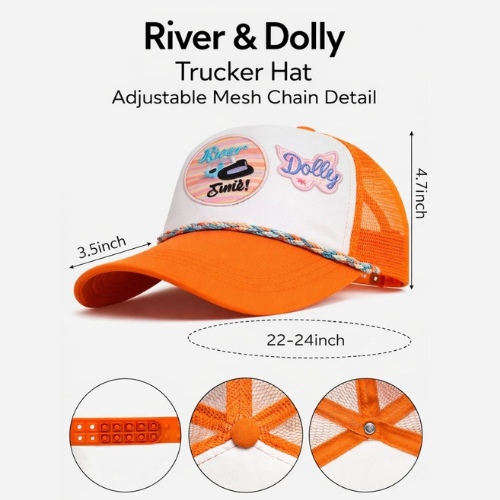 Custom | Western Style Trucker Hat | Texas River Time | Dolly | Orange | Snap Back