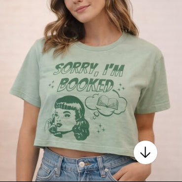 Custom graphic tee | Cropped | Mint Green | Book and Busy | Size Large