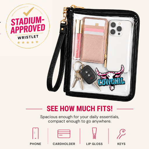 BAM Studio Clear Stadium-Approved Cowgirl Wristlet Bag | 9x6 Concert & Game Day Purse