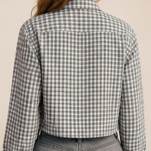 Cropped Button Up Shirt Small Brown Gingham Merona Reworked Classic Preppy Crop