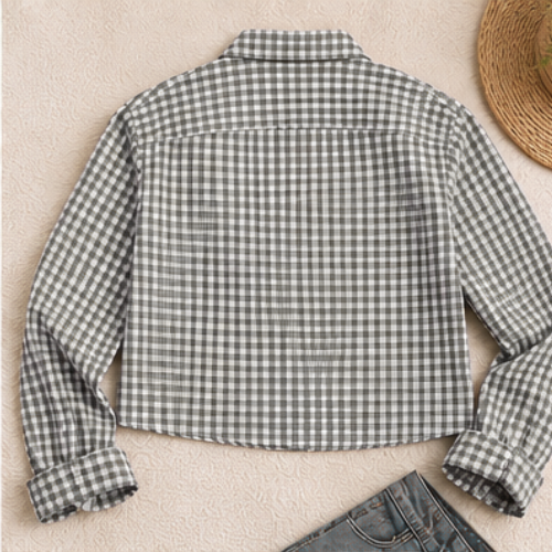 Cropped Button Up Shirt Small Brown Gingham Merona Reworked Classic Preppy Crop