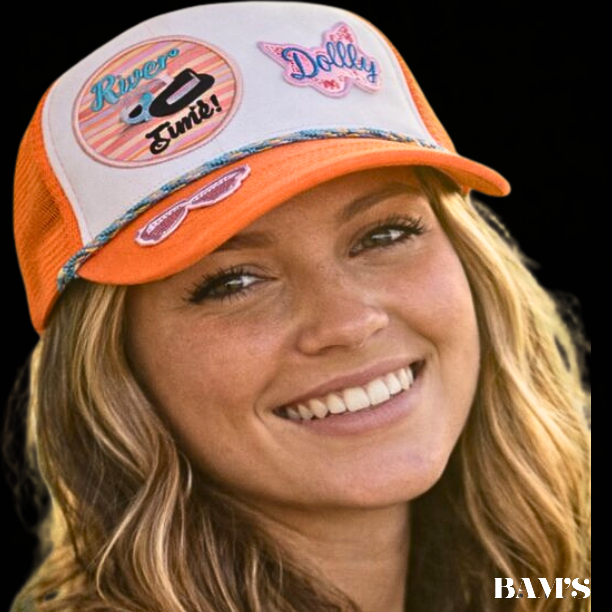 Custom | Western Style Trucker Hat | Texas River Time | Dolly | Orange | Snap Back