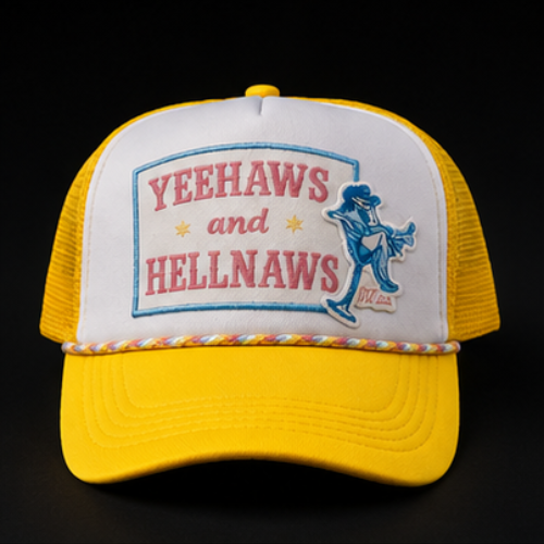 Custom Western Style Trucker Hat | Yeehaws & Hellnaws Trucker Hat | Yellow | Snap Back