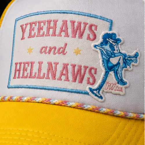 Custom Western Style Trucker Hat | Yeehaws & Hellnaws Trucker Hat | Yellow | Snap Back