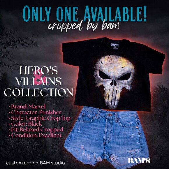 Custom Marvel Punisher Skull Crop Top | Custom Cropped by BAM | Heroes & Villains