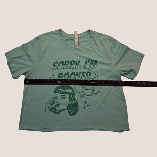 Custom graphic tee | Cropped | Mint Green | Book and Busy | Size Large